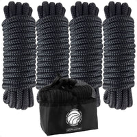 1/2" x 15' Dock Lines, Black, Double Braid Nylon, 4-Pack