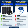 1/2" x 15' Dock Lines, Black, Double Braid Nylon, 4-Pack