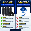 1/2" x 15' Dock Lines, Black, Double Braid Nylon, 4-Pack