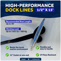 1/2" x 15' Dock Lines, Black, Double Braid Nylon, 4-Pack