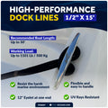 1/2" x 15' Dock Lines, Black, Double Braid Nylon, 4-Pack
