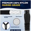 1/2" x 15' Dock Lines, Black, Double Braid Nylon, 4-Pack