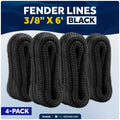 3/8" x 6' Fender Lines with 5" Eyelet, Black, Double Braid Nylon - FO4698 - Five Oceans