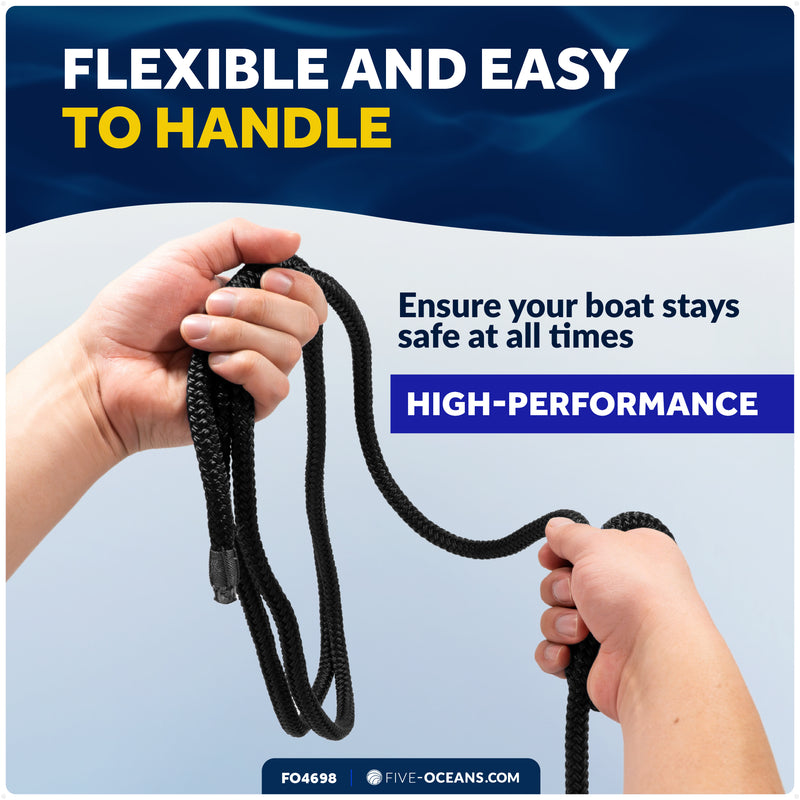 3/8" x 6' Fender Lines with 5" Eyelet, Black, Double Braid Nylon - FO4698 - Five Oceans