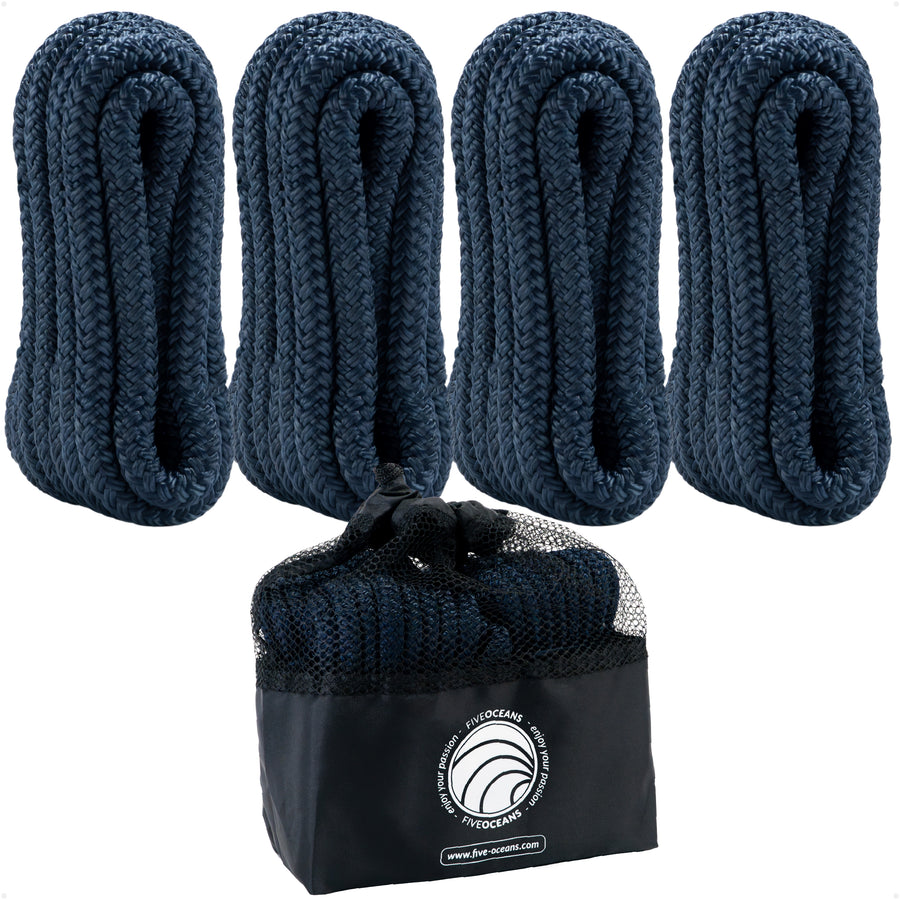 3/8" x 6' Fender Lines with 5" Eyelet, Navy Blue, Double Braid Nylon - FO4699 - Five Oceans