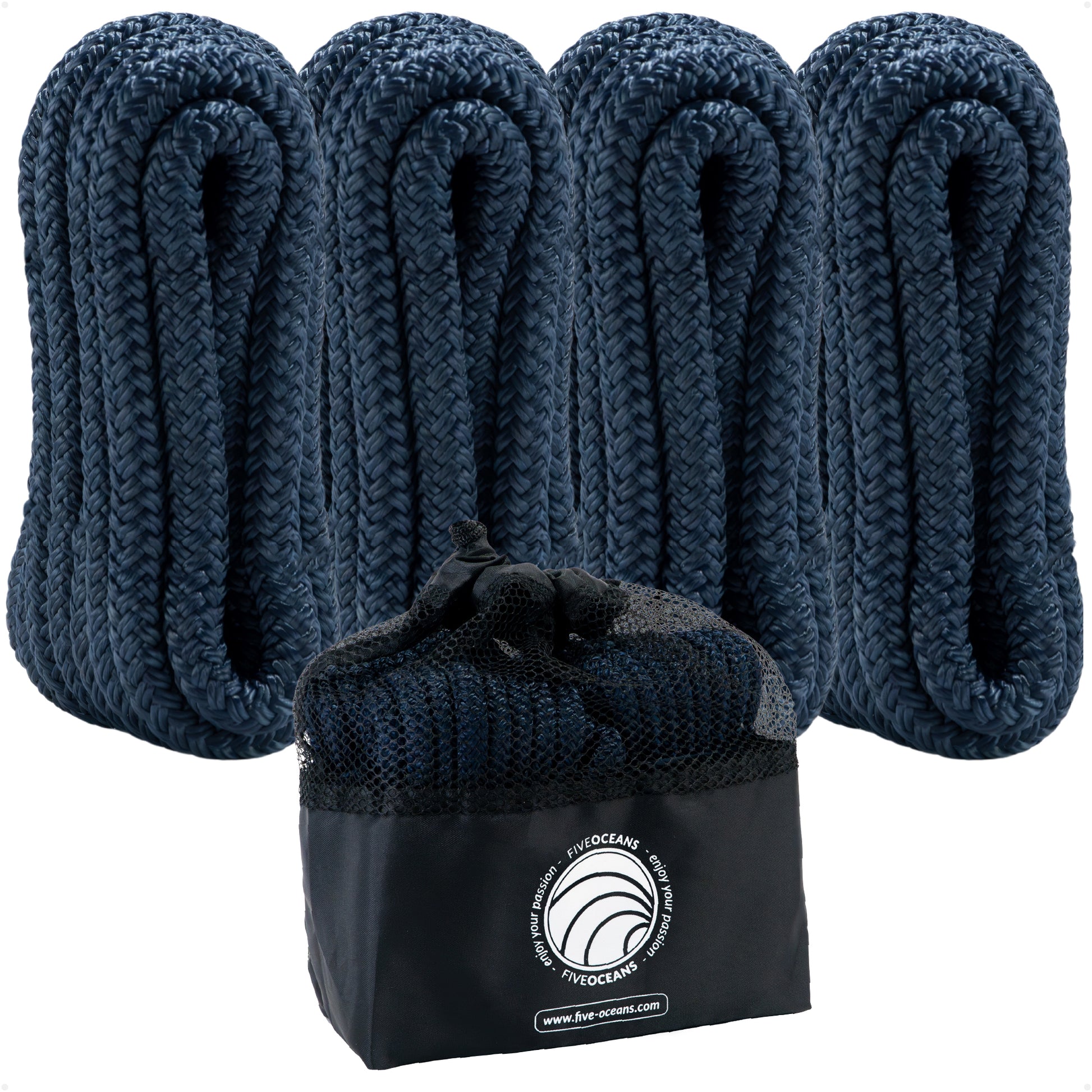 3/8" x 6' Fender Lines with 5" Eyelet, Navy Blue, Double Braid Nylon - FO4699 - Five Oceans