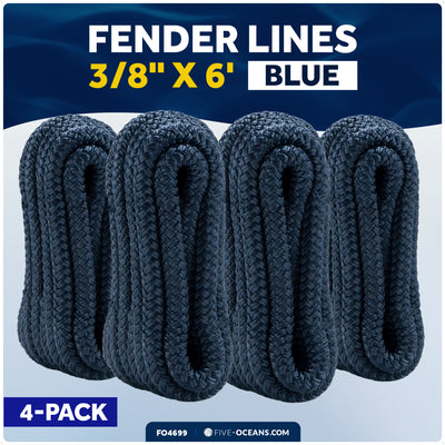 3/8" x 6' Fender Lines with 5" Eyelet, Navy Blue, Double Braid Nylon