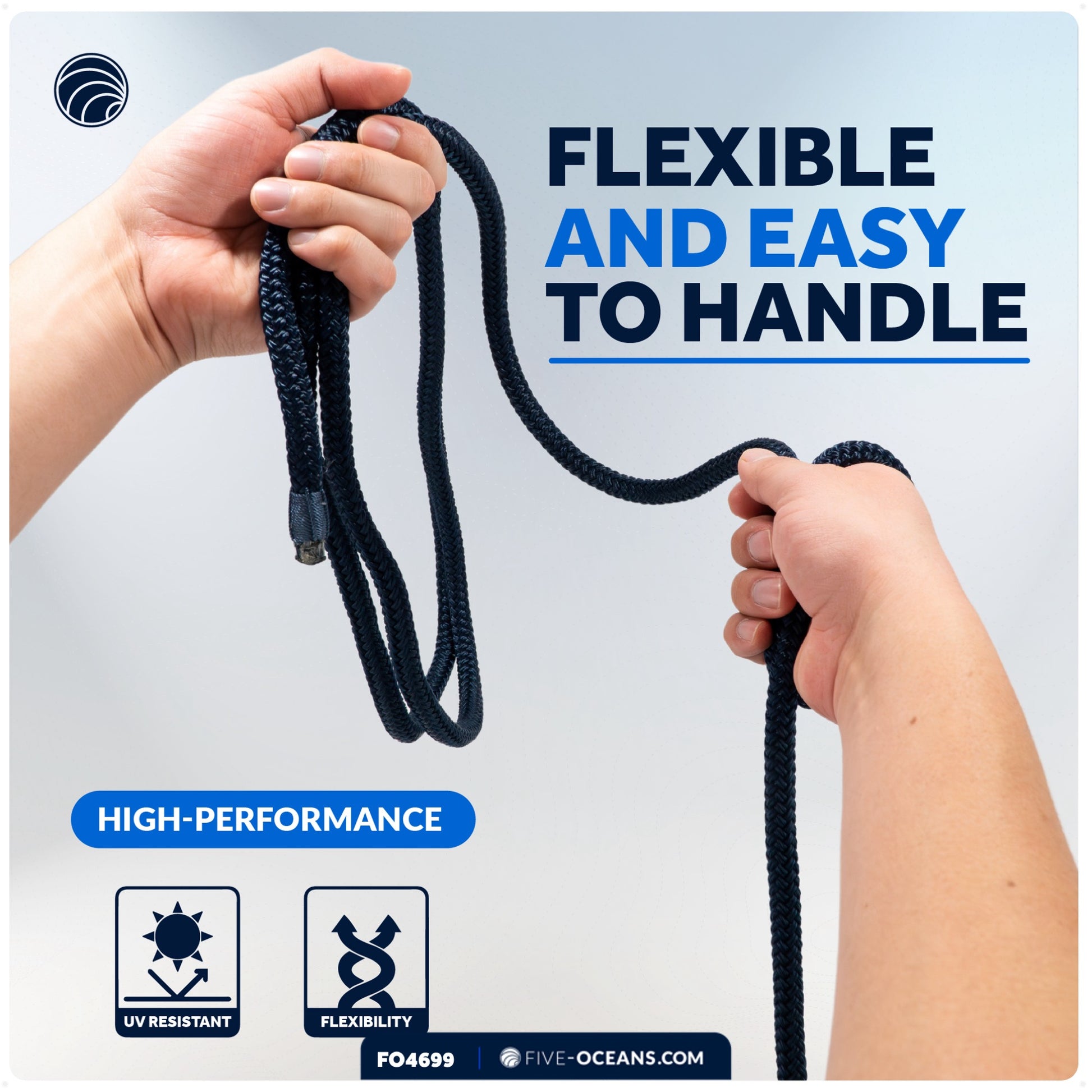3/8" x 6' Boat Fender Lines with 5" Eyelet,  Navy Blue Premium Double Braid Nylon - FO4699 - Five Oceans