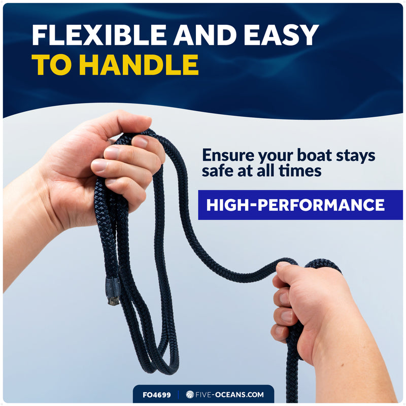 3/8" x 6' Fender Lines with 5" Eyelet, Navy Blue, Double Braid Nylon - FO4699 - Five Oceans