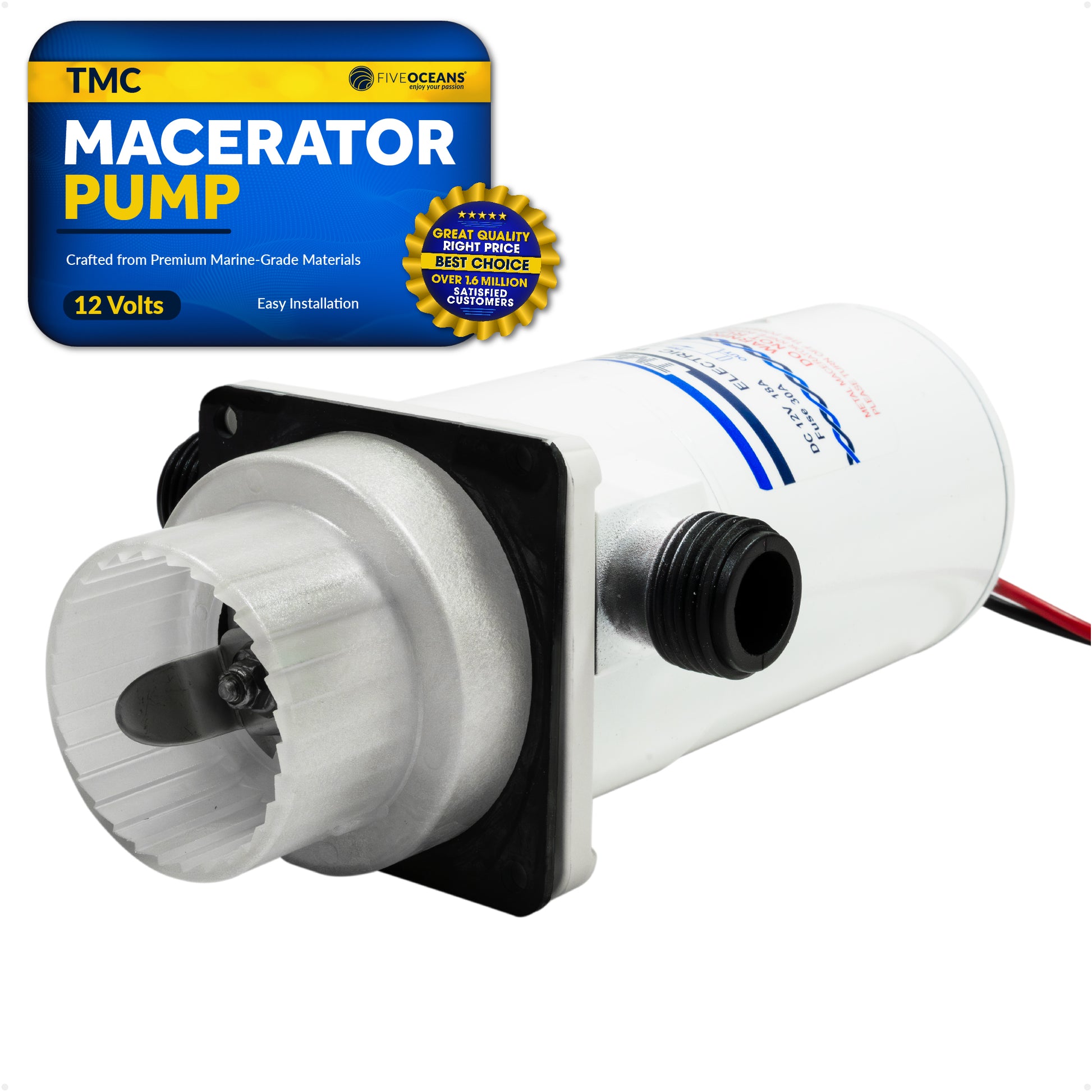 TMC Electric Toilet Macerator Waste Pump with Threaded-On Hose Connection 12V - FO4701 - Five Oceans