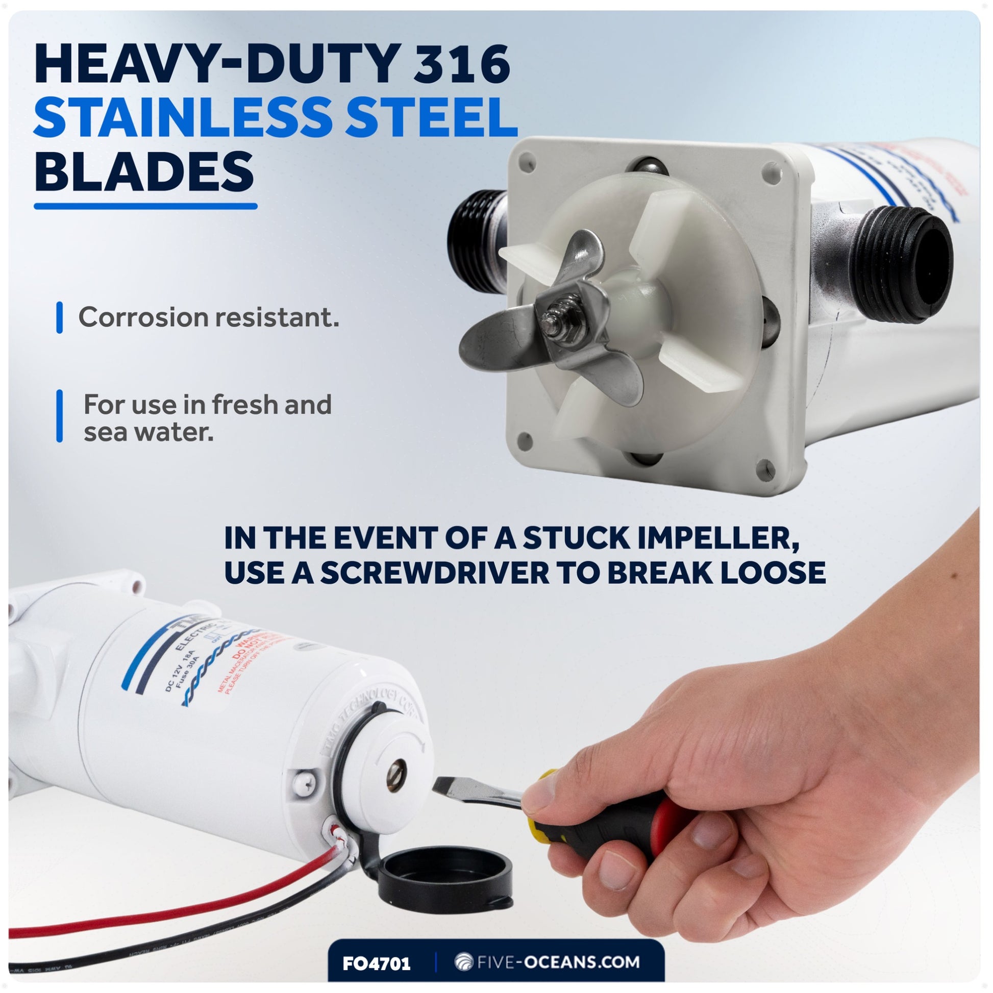 TMC Electric Toilet Macerator Waste Pump with Threaded-On Hose Connection 12V - FO4701 - Five Oceans