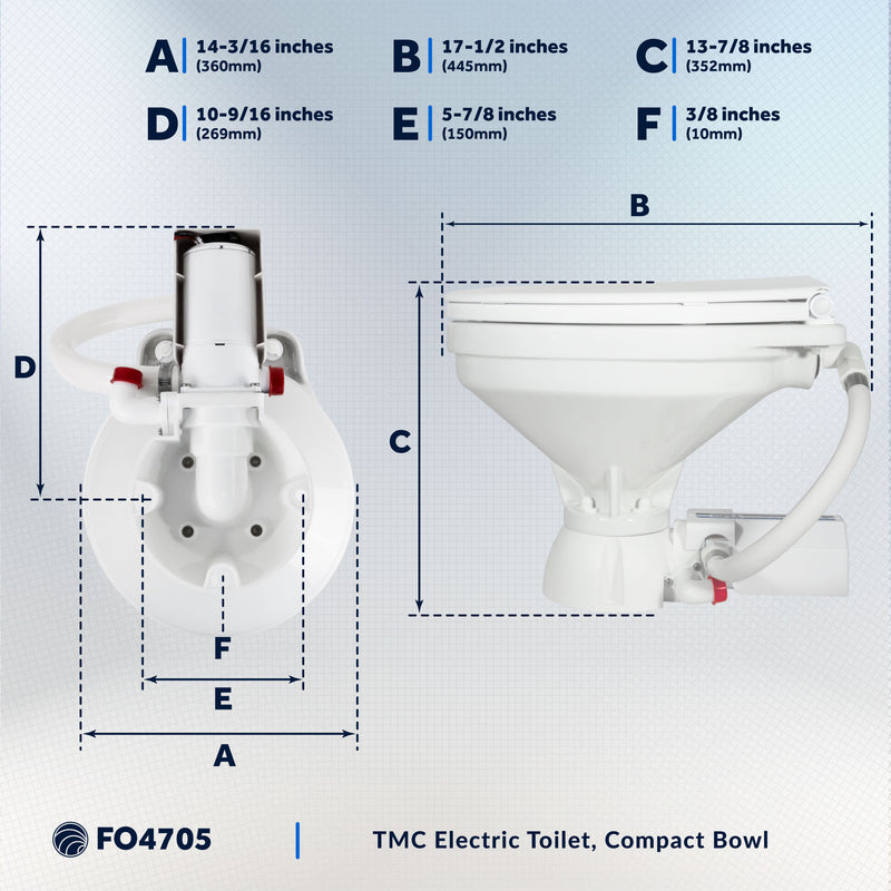 TMC Electric Toilet, Compact Bowl, Smart Flush Control, 12V - FO4705 - Five Oceans