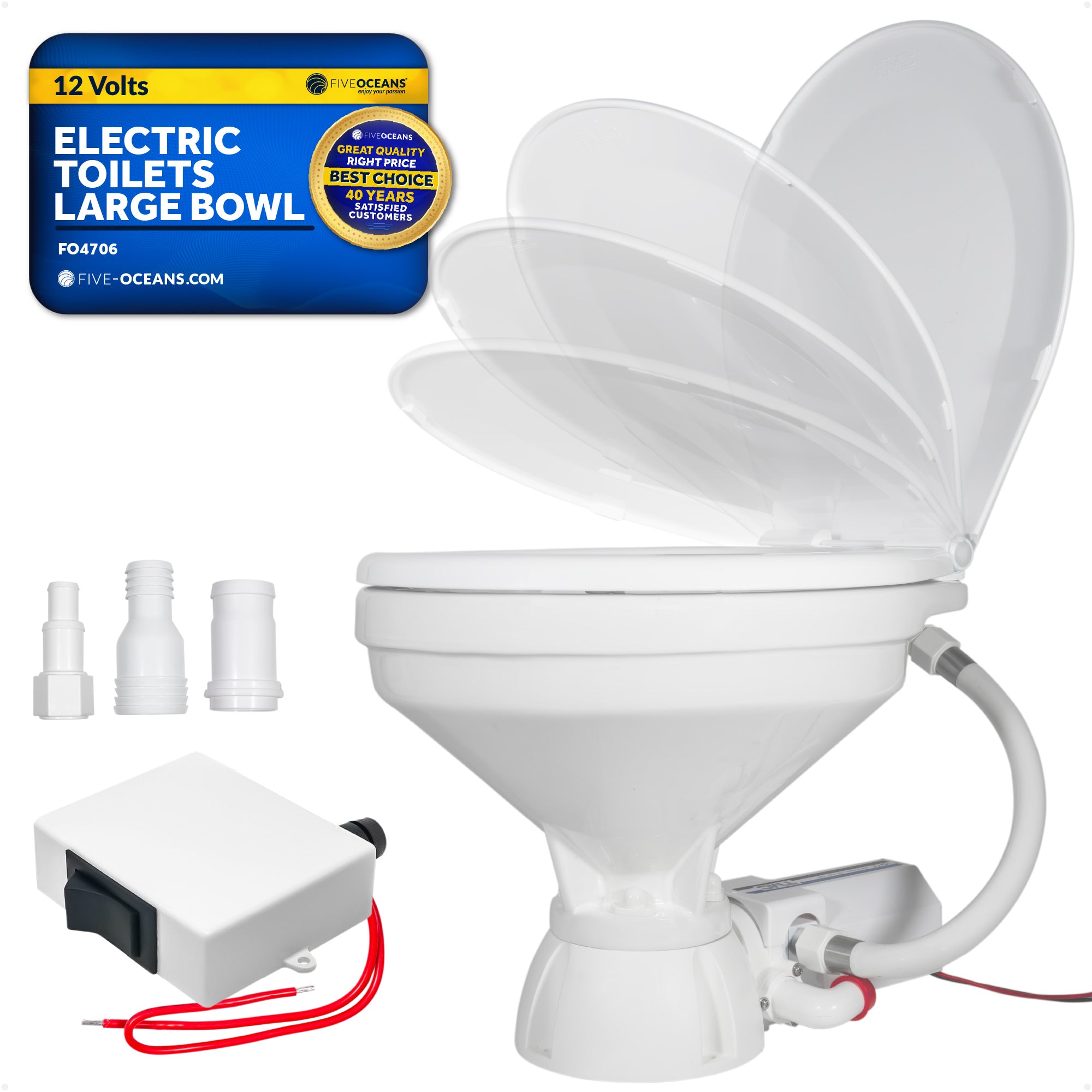 TMC Electric Toilet with Threaded-On Hose Connection, Large Bowl, Smart Flush Control 12V DC <BR><BR>- FO4706