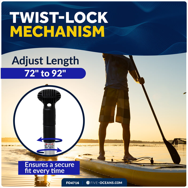 Adjustable SUP Paddle 72" - 92", Black, Aluminum - FO4716 - Five Oceans