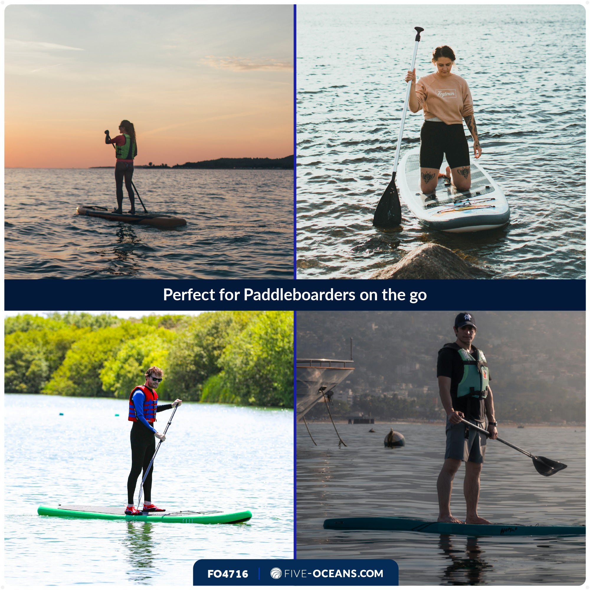 SUP Paddle - Adjustable Aluminum Shaft from 72" to 92", Black - FO4716