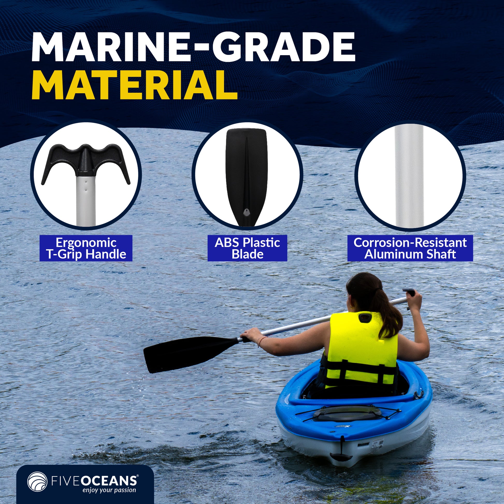 Telescopic Canoe Paddle and Hook with Bilge Pump Function, Extends from 51" to 66" - FO4718 - Five Oceans