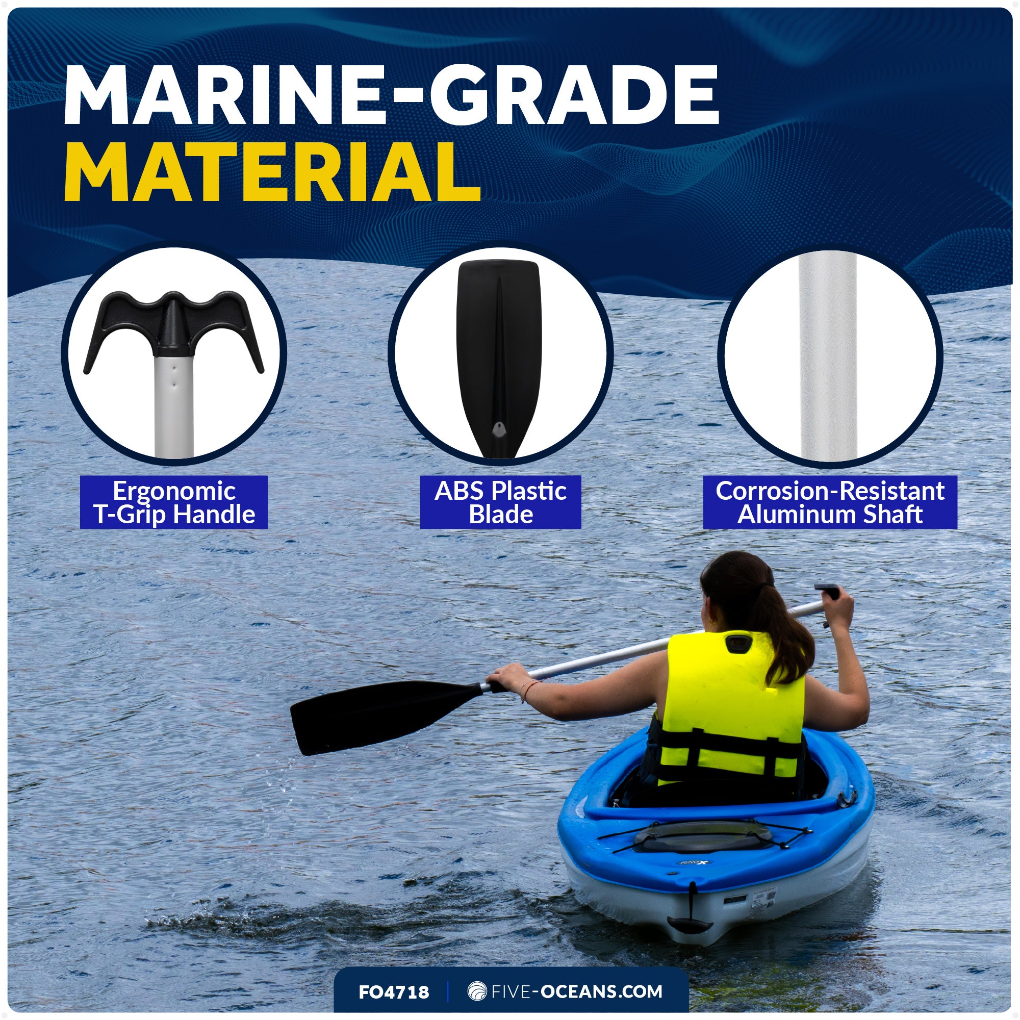 Telescopic Canoe Paddle and Hook with Bilge Pump Function, Extends from 51" to 66" - FO4718