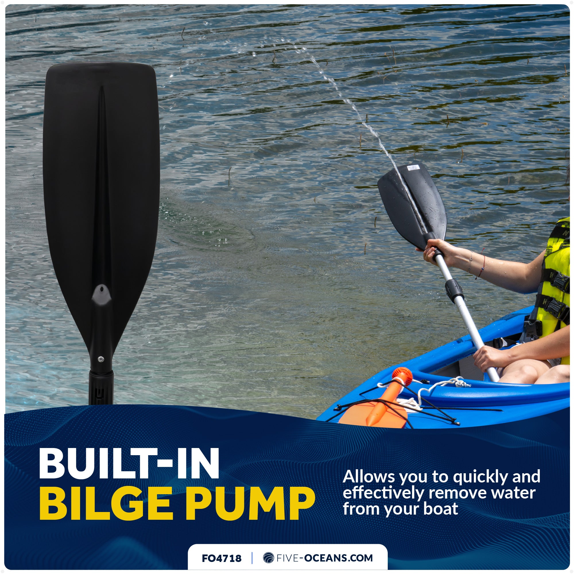 Telescopic Canoe Paddle and Hook with Bilge Pump Function, Extends from 51" to 66" - FO4718