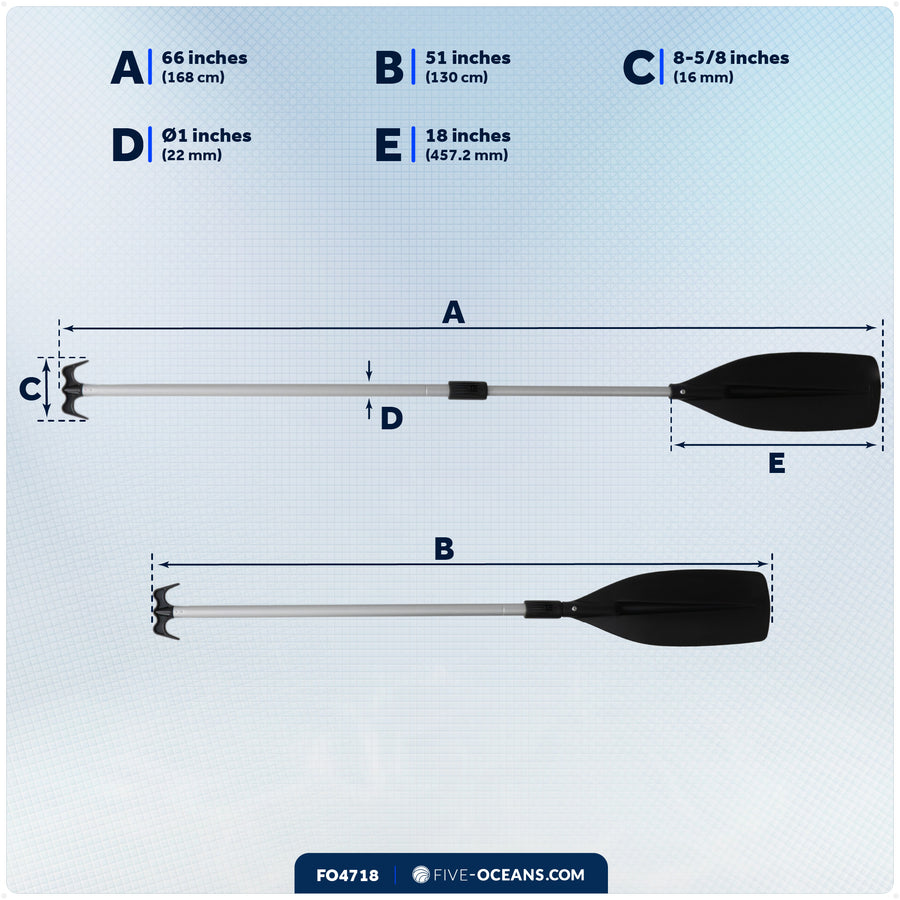 Built-In Bilge Pump Telescoping Paddle & Hook 51"- 66" - Five Oceans