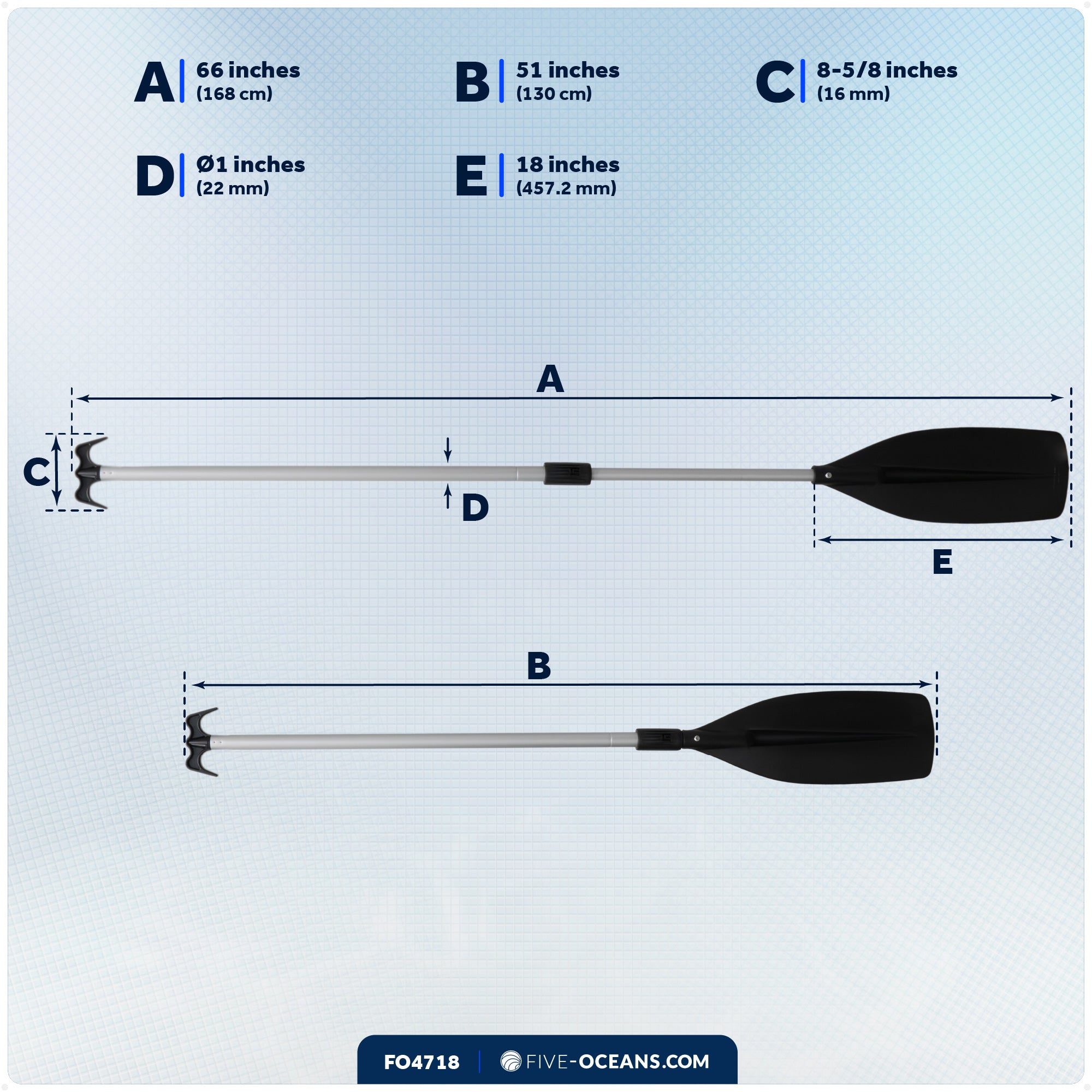 Telescopic Canoe Paddle and Hook with Bilge Pump Function, Extends from 51" to 66" - FO4718