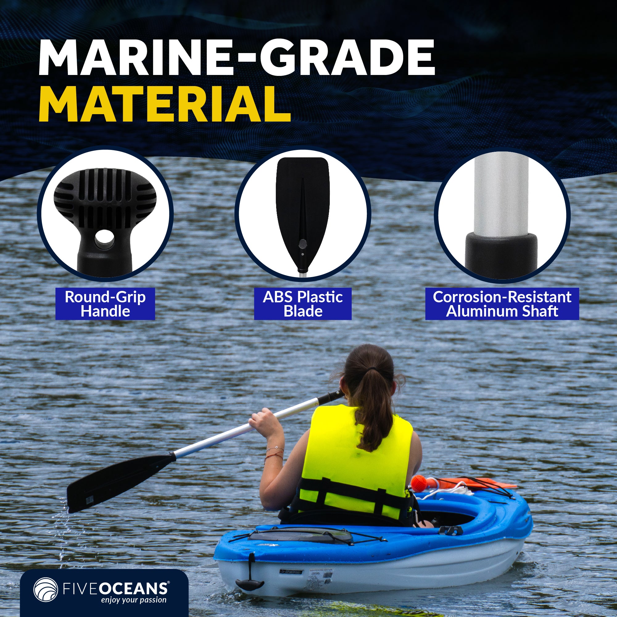 Telescopic Canoe Paddle, Extends from 39" to 60", Round Grip - 2-Pack - FO4720-M2 - Five Oceans