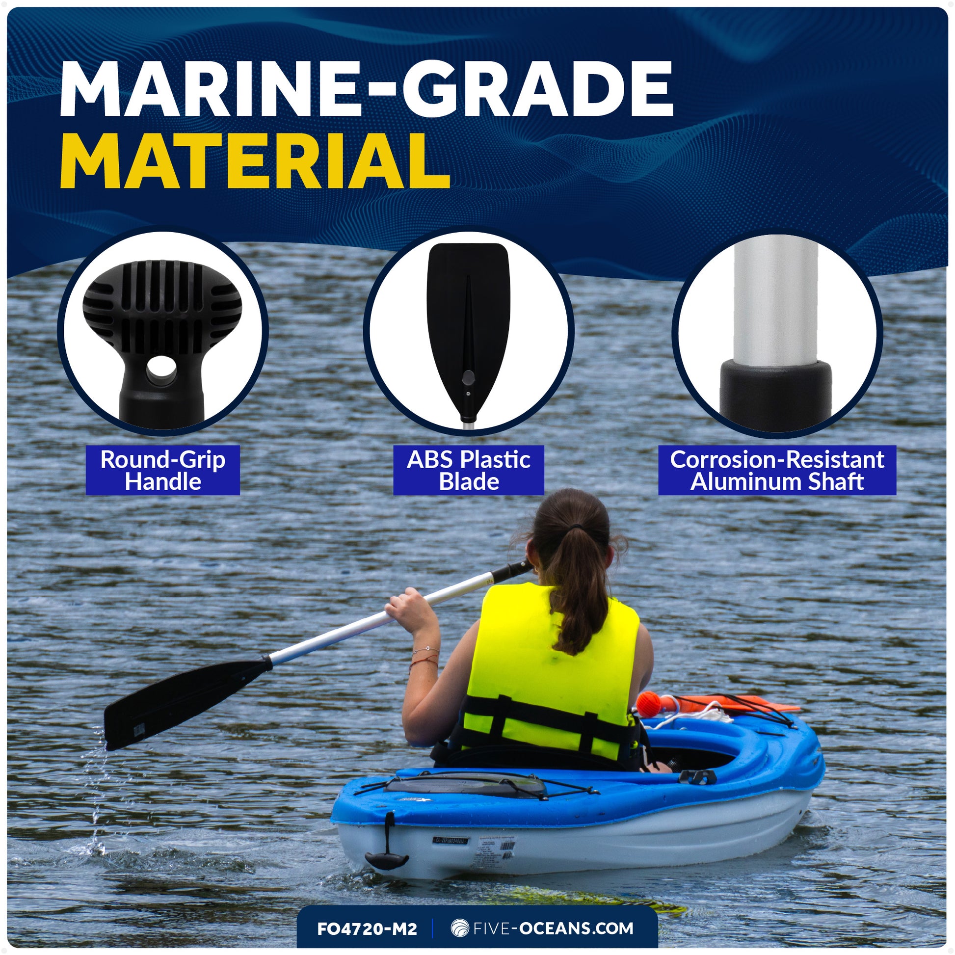 Telescopic Canoe Paddle, Extends from 39" to 60", Round Grip - 2-Pack - FO4720-M2 - Five Oceans