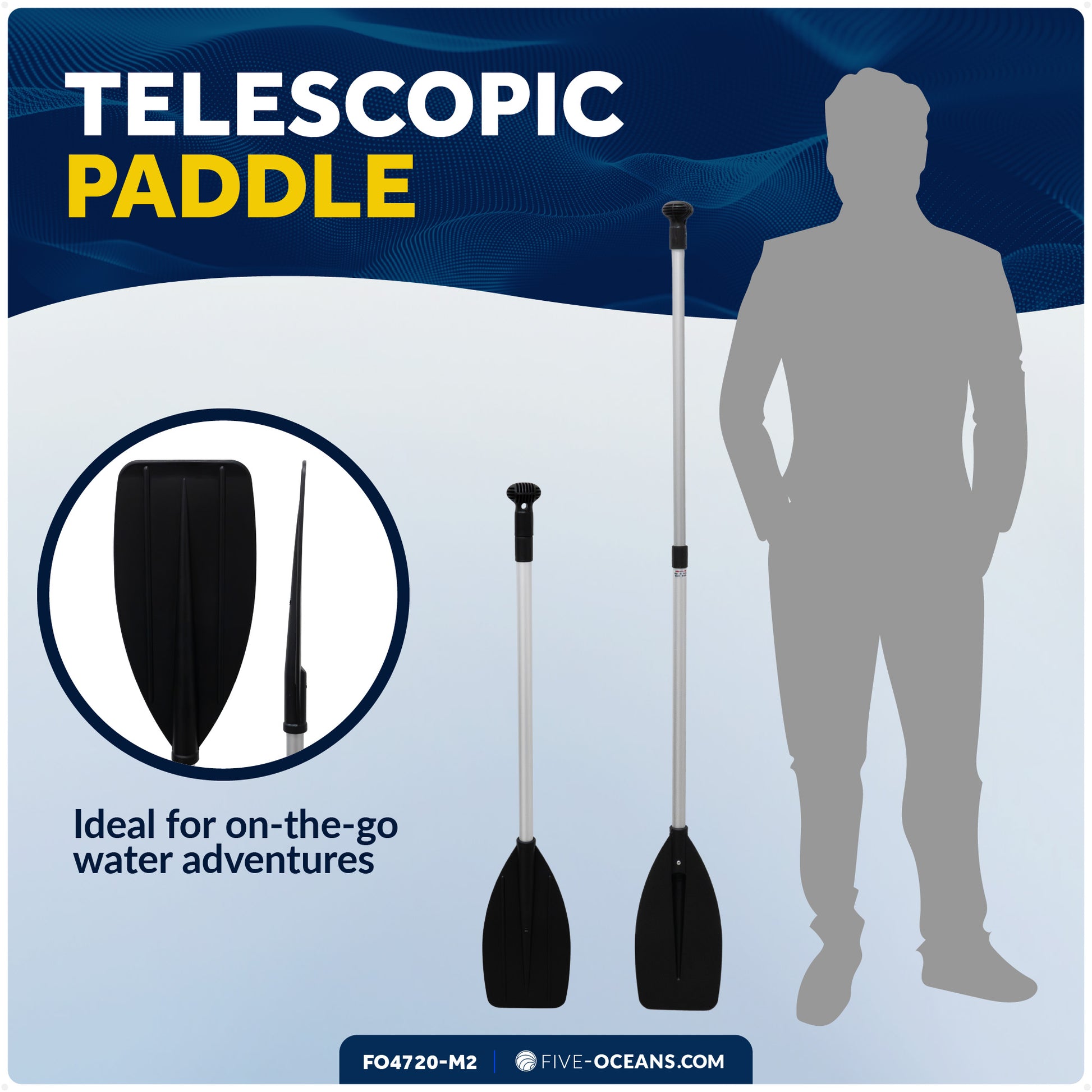 Telescopic Canoe Paddle, Extends from 39" to 60", Round Grip - 2-Pack - FO4720-M2 - Five Oceans