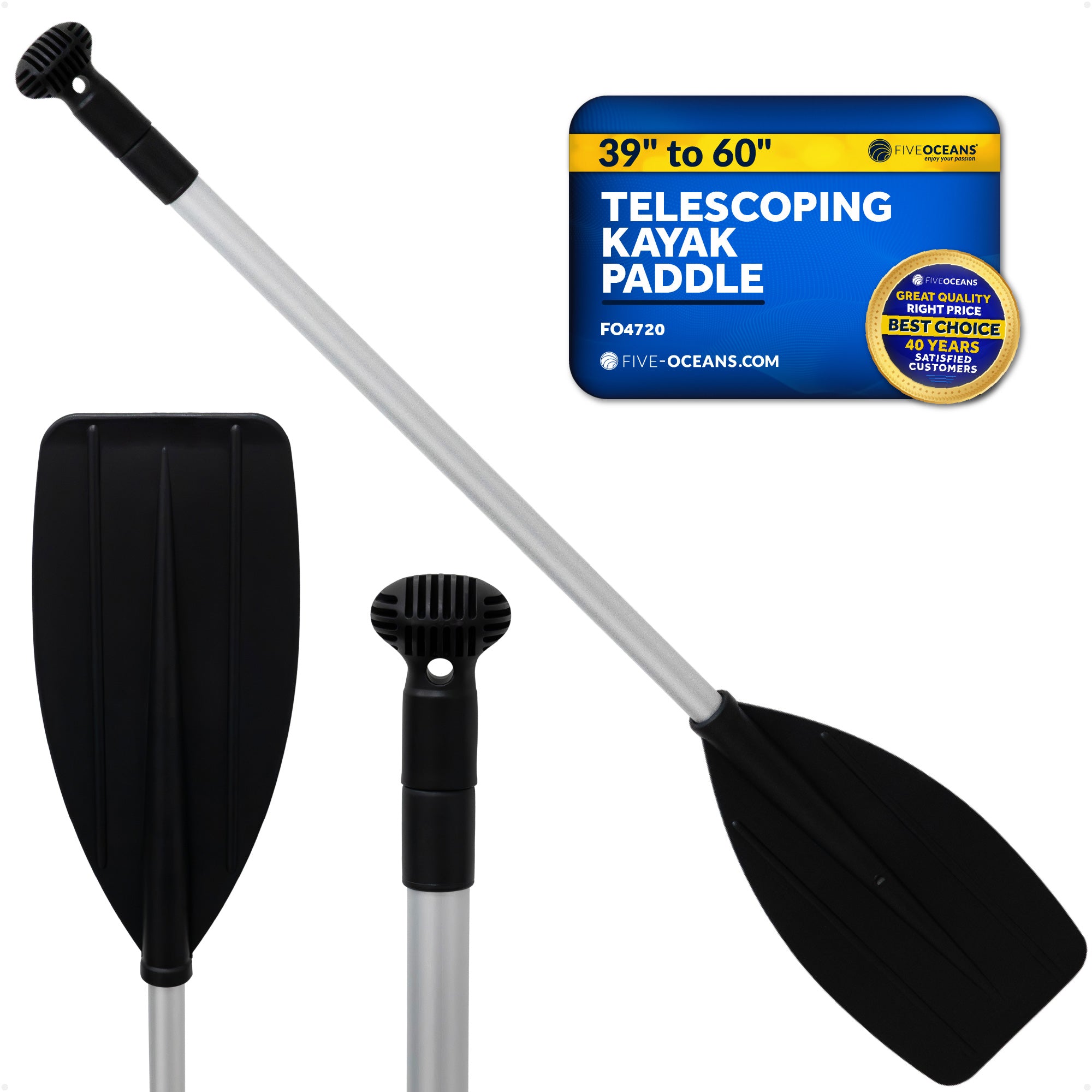 Telescopic Canoe Paddle, Extends from 39" to 60", Round Grip - FO4720