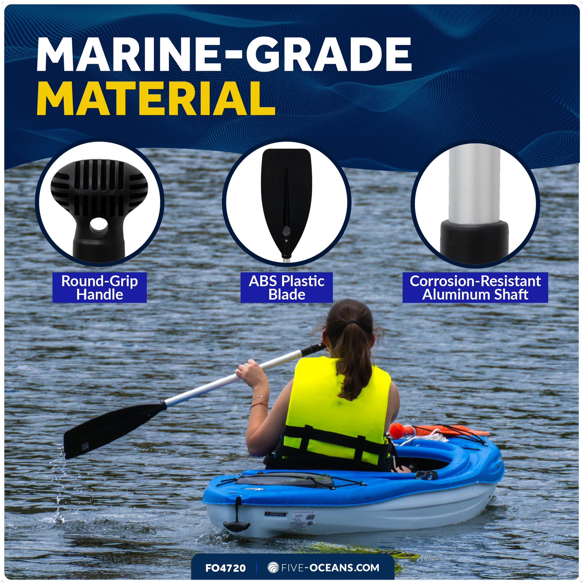 Telescopic Canoe Paddle, Extends from 39" to 60", Round Grip - FO4720 - Five Oceans