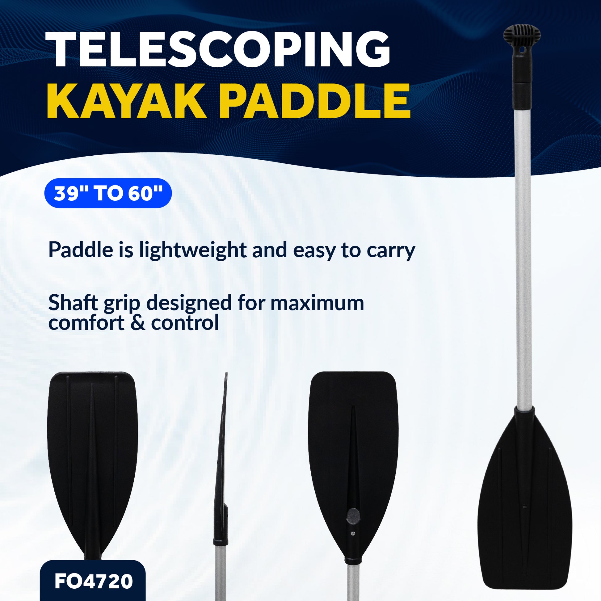 Telescopic Canoe Paddle, Extends from 39" to 60", Round Grip - FO4720 - Five Oceans
