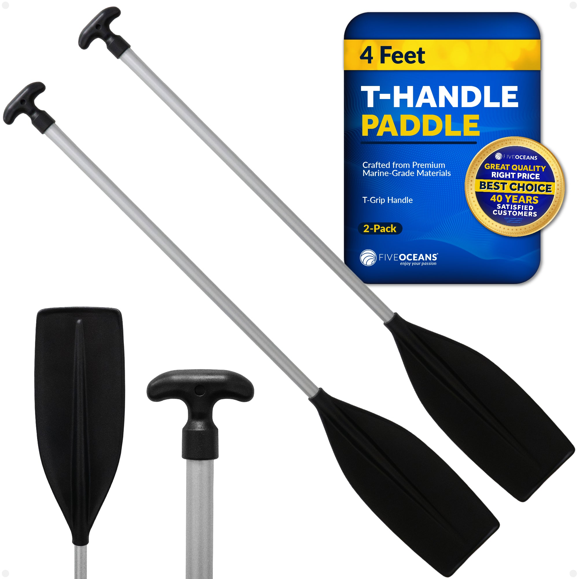 Canoe Paddle, 4Ft - T-Handle - 2-Pack - FO4722-M2 - Five Oceans