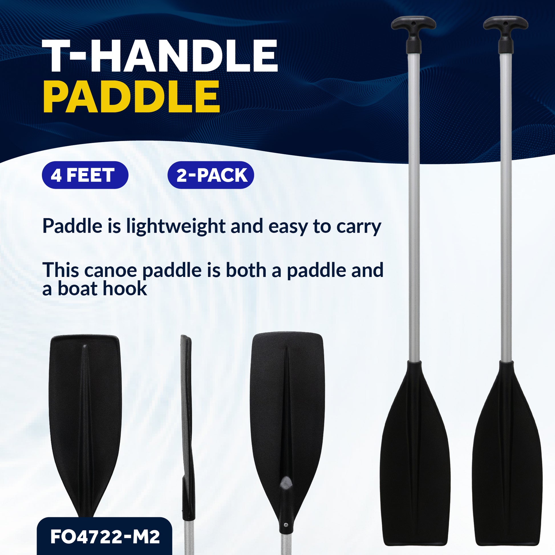 Canoe Paddle, 4Ft - T-Handle - 2-Pack - FO4722-M2 - Five Oceans