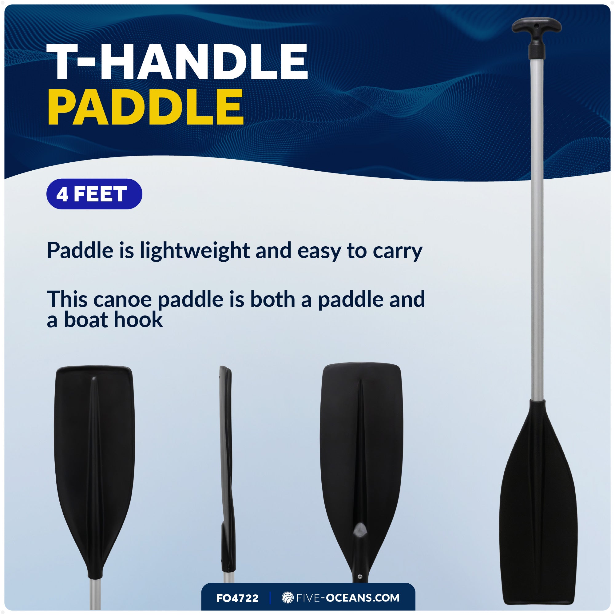 Canoe Paddle, 4Ft - T-Handle - FO4722 - Five Oceans