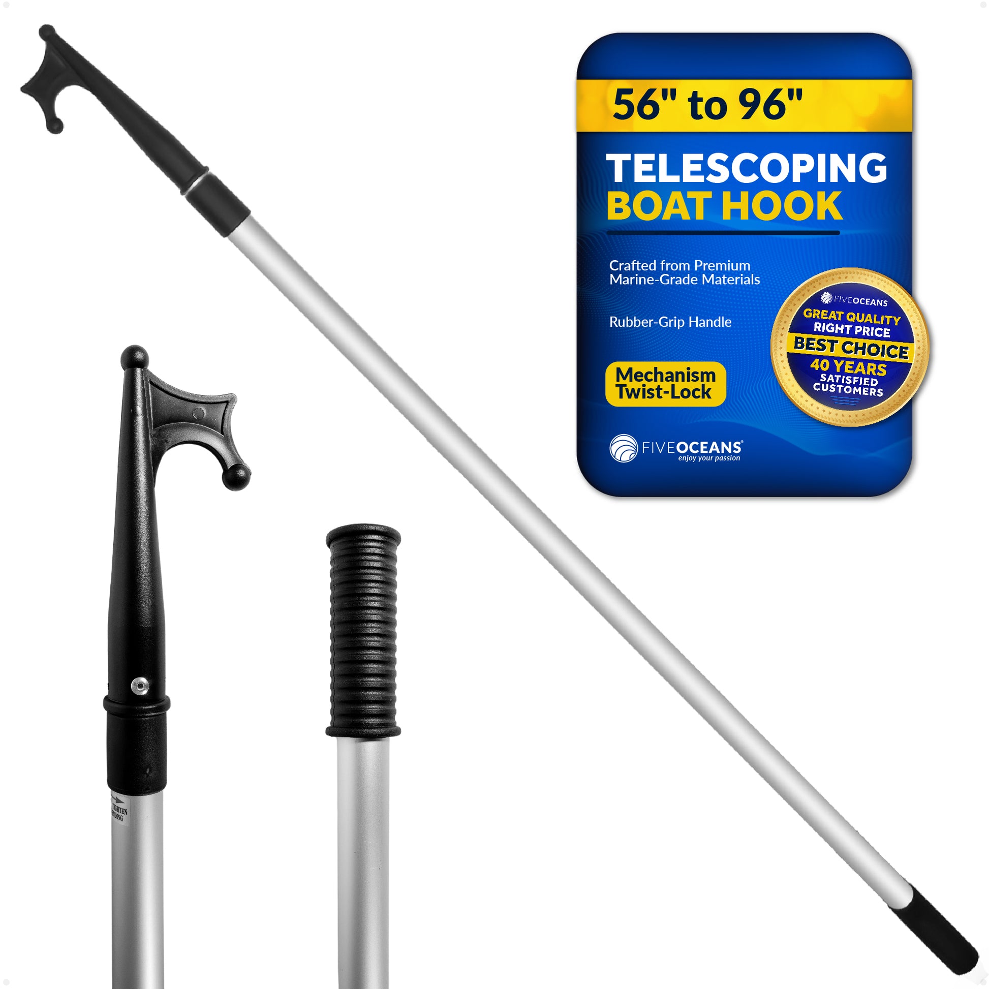 Telescopic Boat Hook - Extends from 56" to 96" - FO4724 - Five Oceans