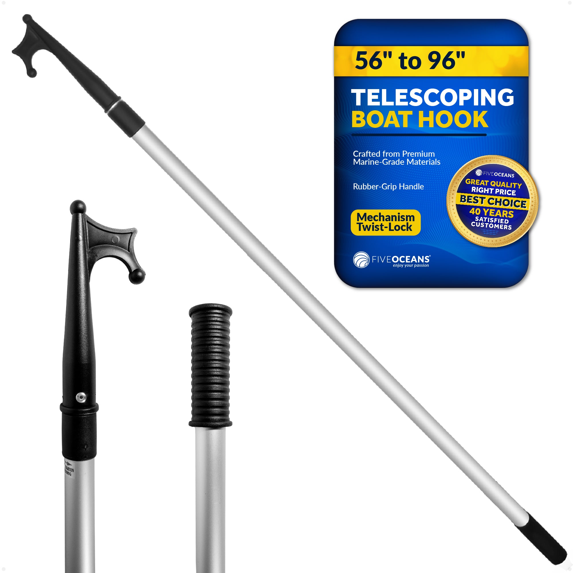 Telescopic Boat Hook - Extends from 56" to 96" - FO4724 - Five Oceans