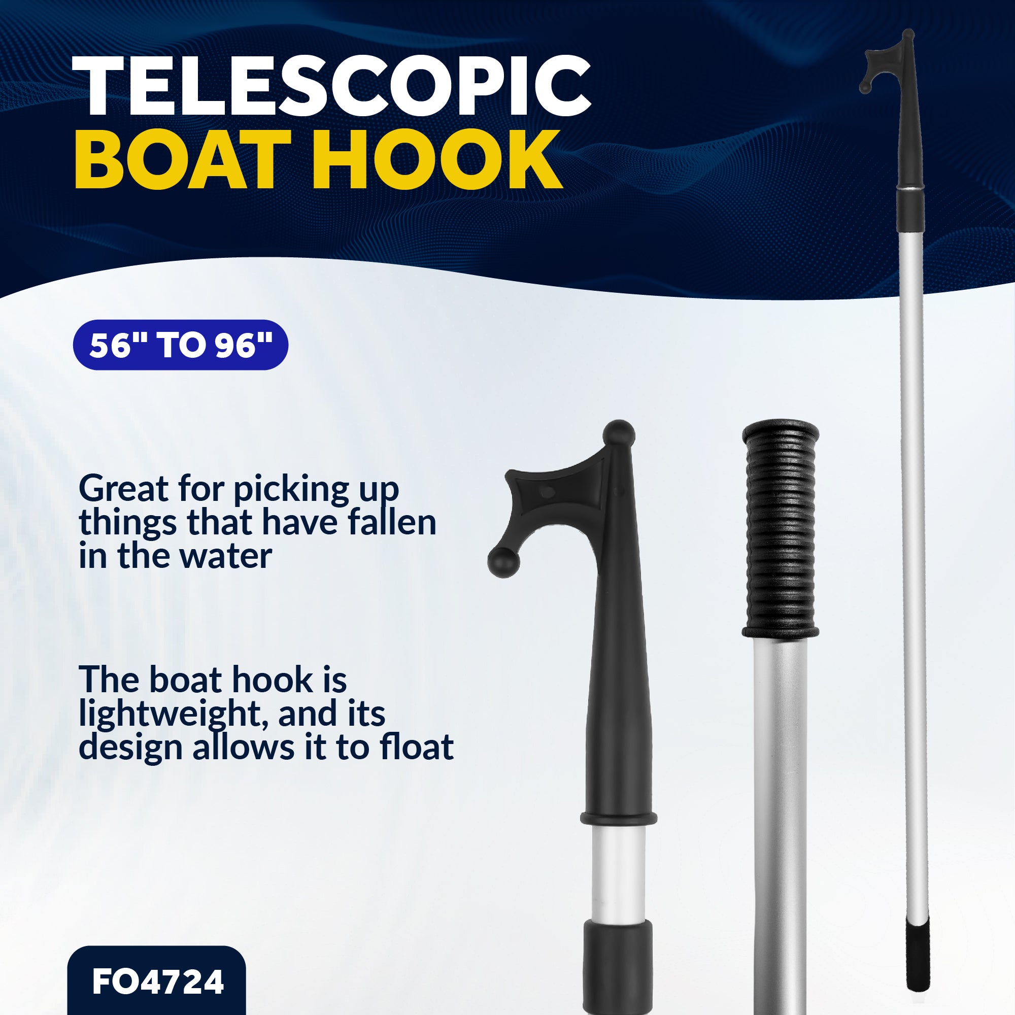 Telescopic Boat Hook - Extends from 56" to 96" - FO4724 - Five Oceans
