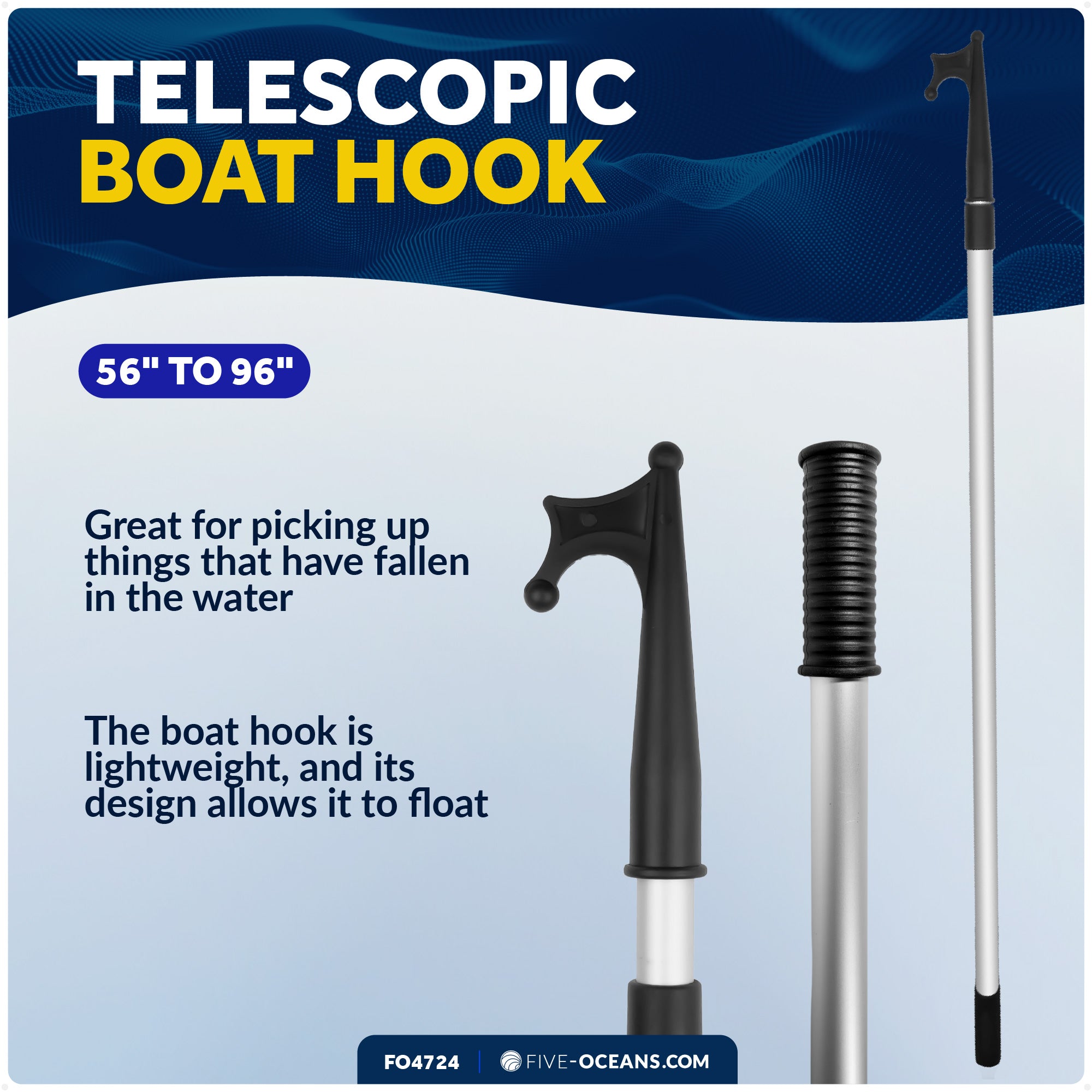 Telescopic Boat Hook - Extends from 56" to 96" - FO4724 - Five Oceans