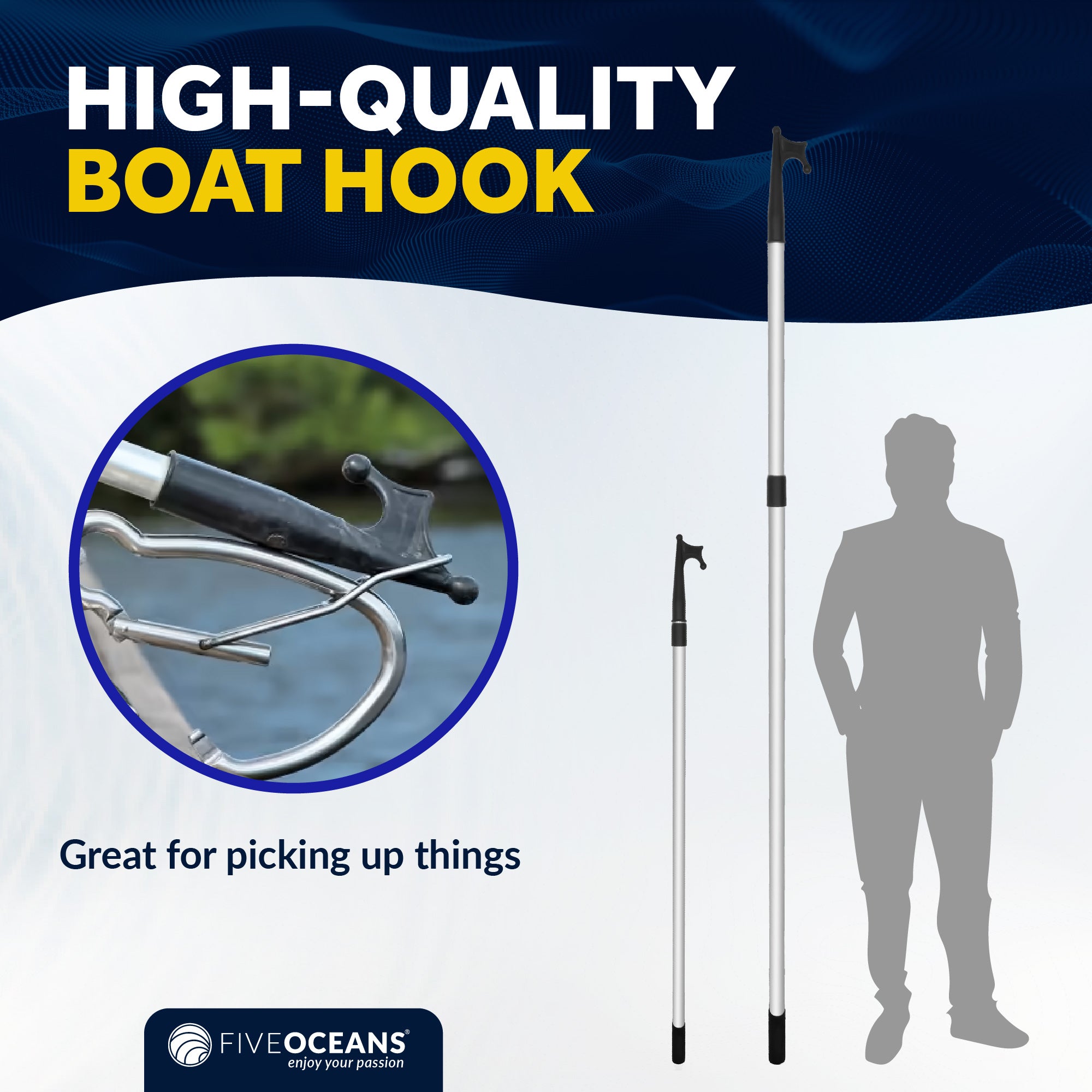 Telescopic Boat Hook - Extends from 56" to 96" - FO4724 - Five Oceans