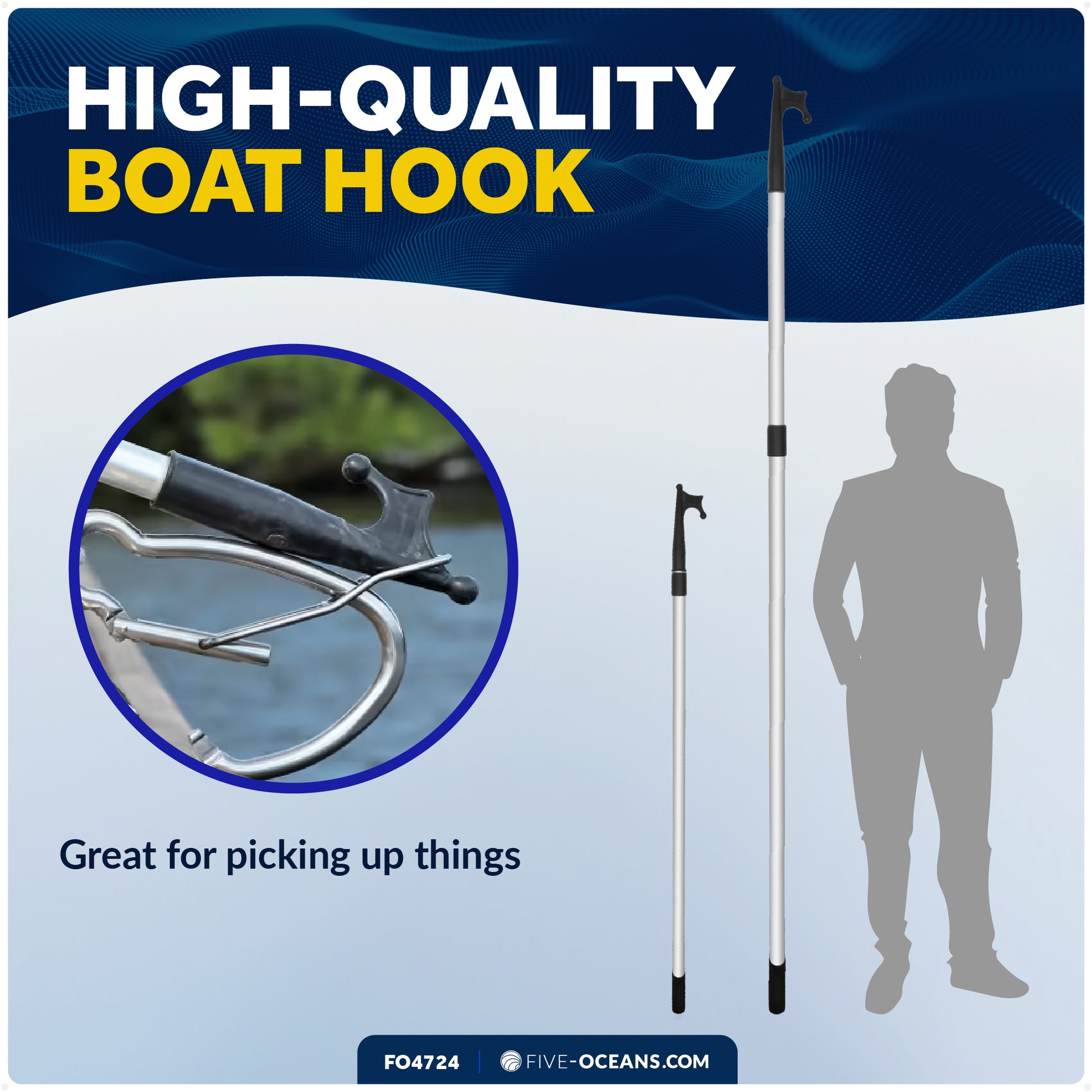Telescopic Boat Hook - Extends from 56" to 96" - FO4724 - Five Oceans