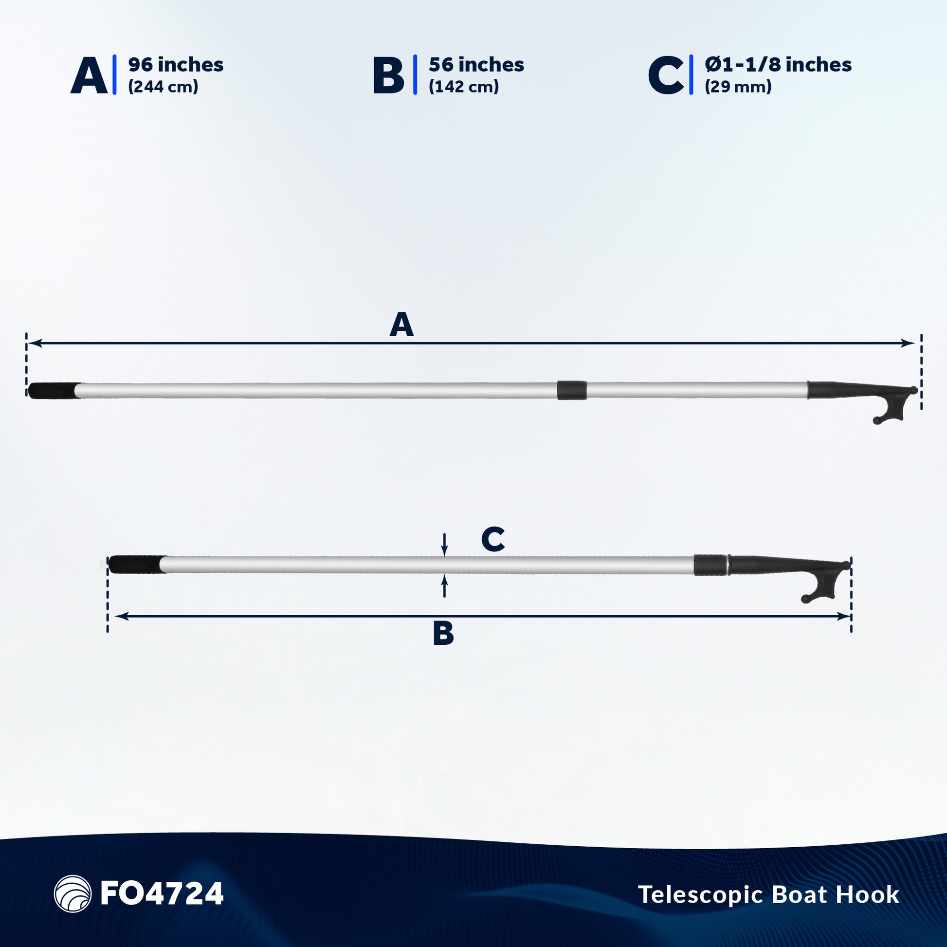Telescopic Boat Hook - Extends from 56" to 96" - FO4724 - Five Oceans