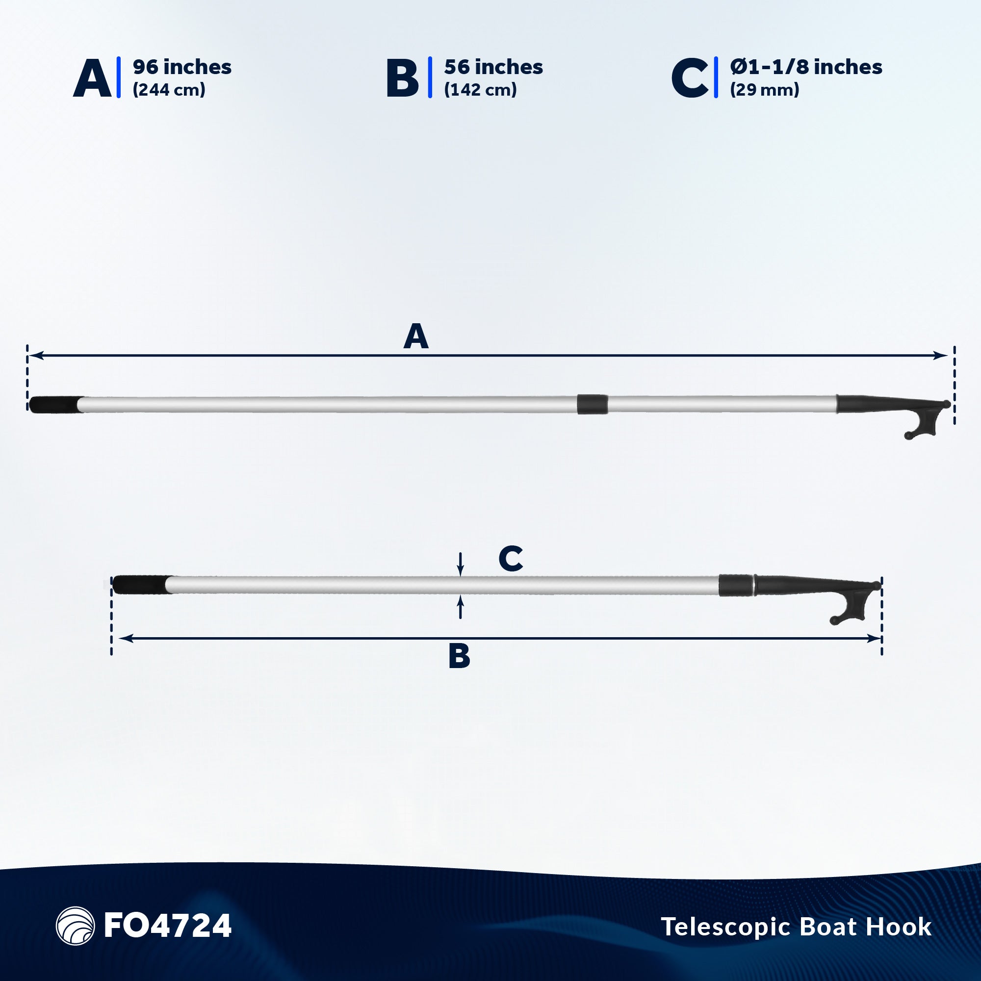 Telescopic Boat Hook - Extends from 56" to 96" - FO4724 - Five Oceans