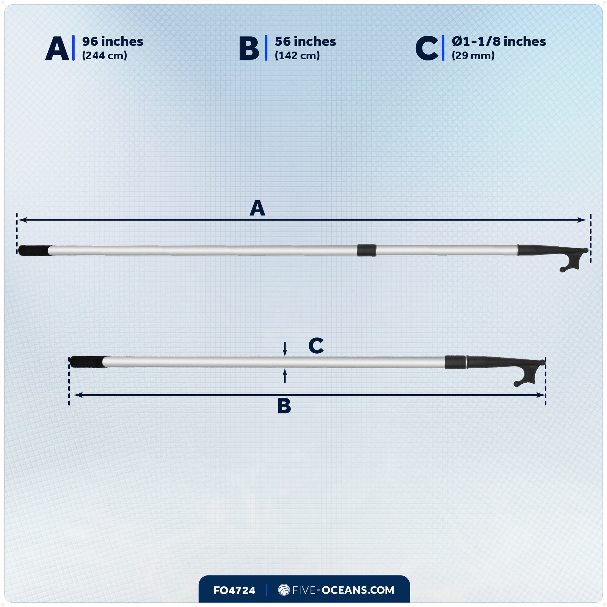 Telescopic Boat Hook - Extends from 56" to 96" - FO4724 - Five Oceans
