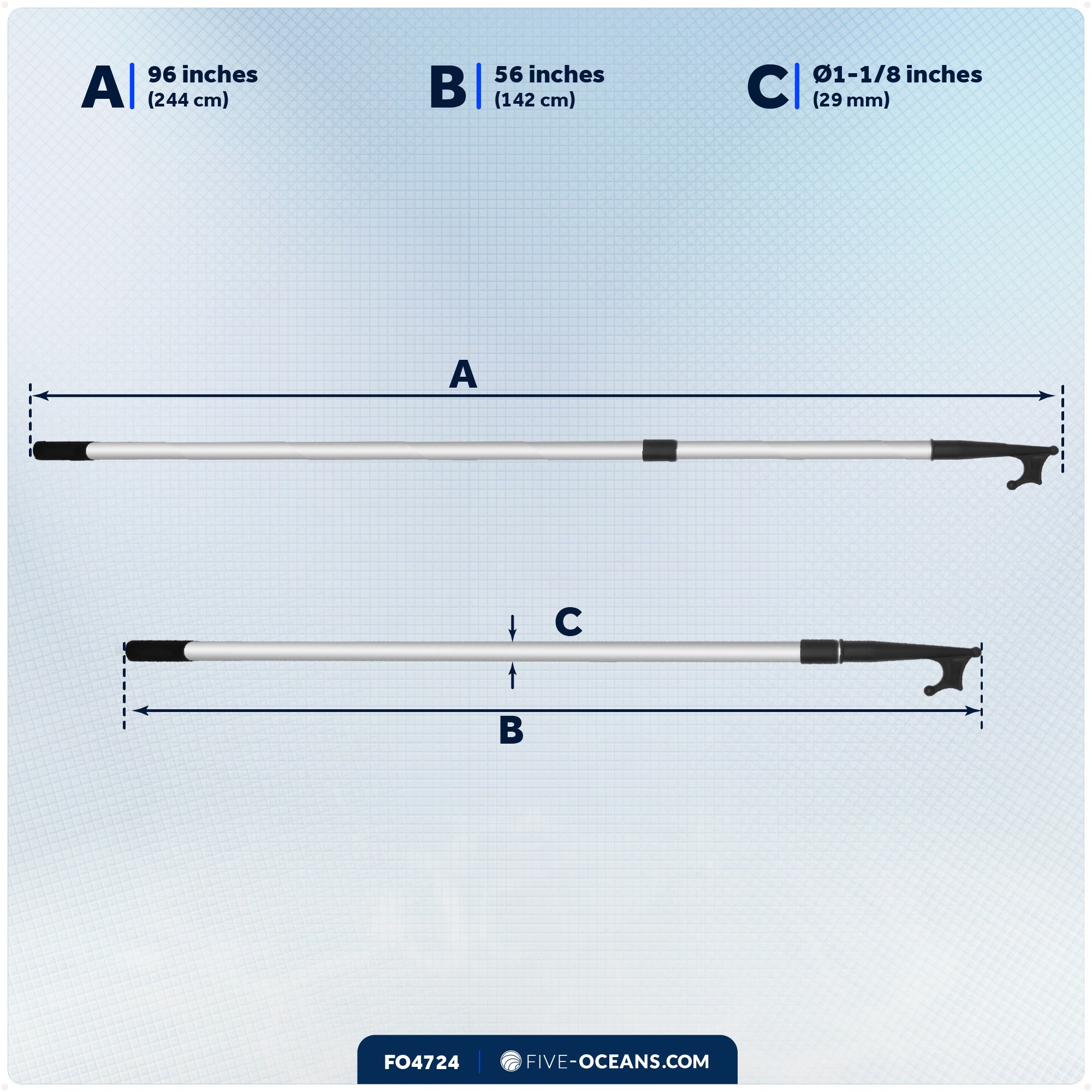 Telescopic Boat Hook - Extends from 56" to 96" - FO4724 - Five Oceans
