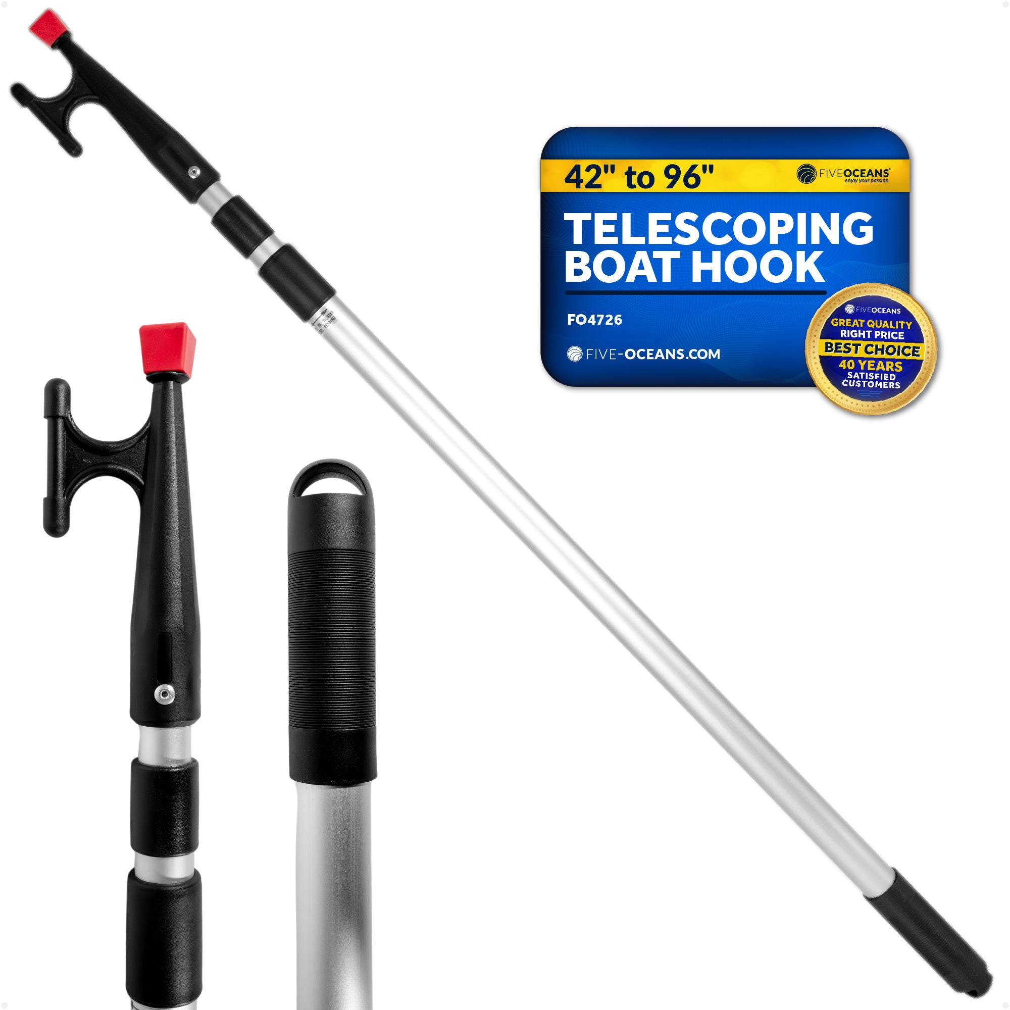 Telescopic Boat Hook with Screw On Boat Hook Top - Extend from 42" - 96" - 3 Piece - FO4726