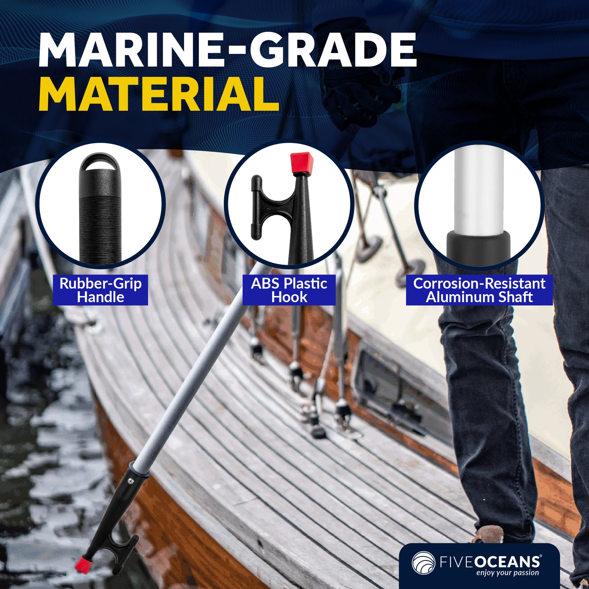 Telescopic Boat Hook with Screw On Boat Hook Top - Extend from 42" - 96" - 3 Piece - FO4726 - Five Oceans