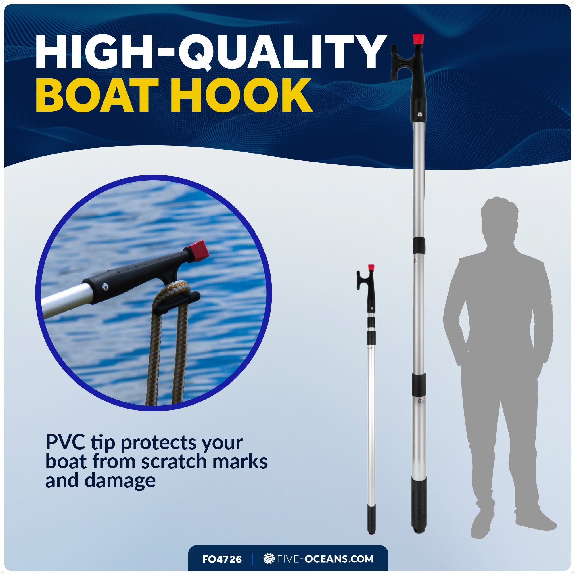 Telescopic Boat Hook with Screw On Boat Hook Top - Extend from 42" - 96" - 3 Piece - FO4726