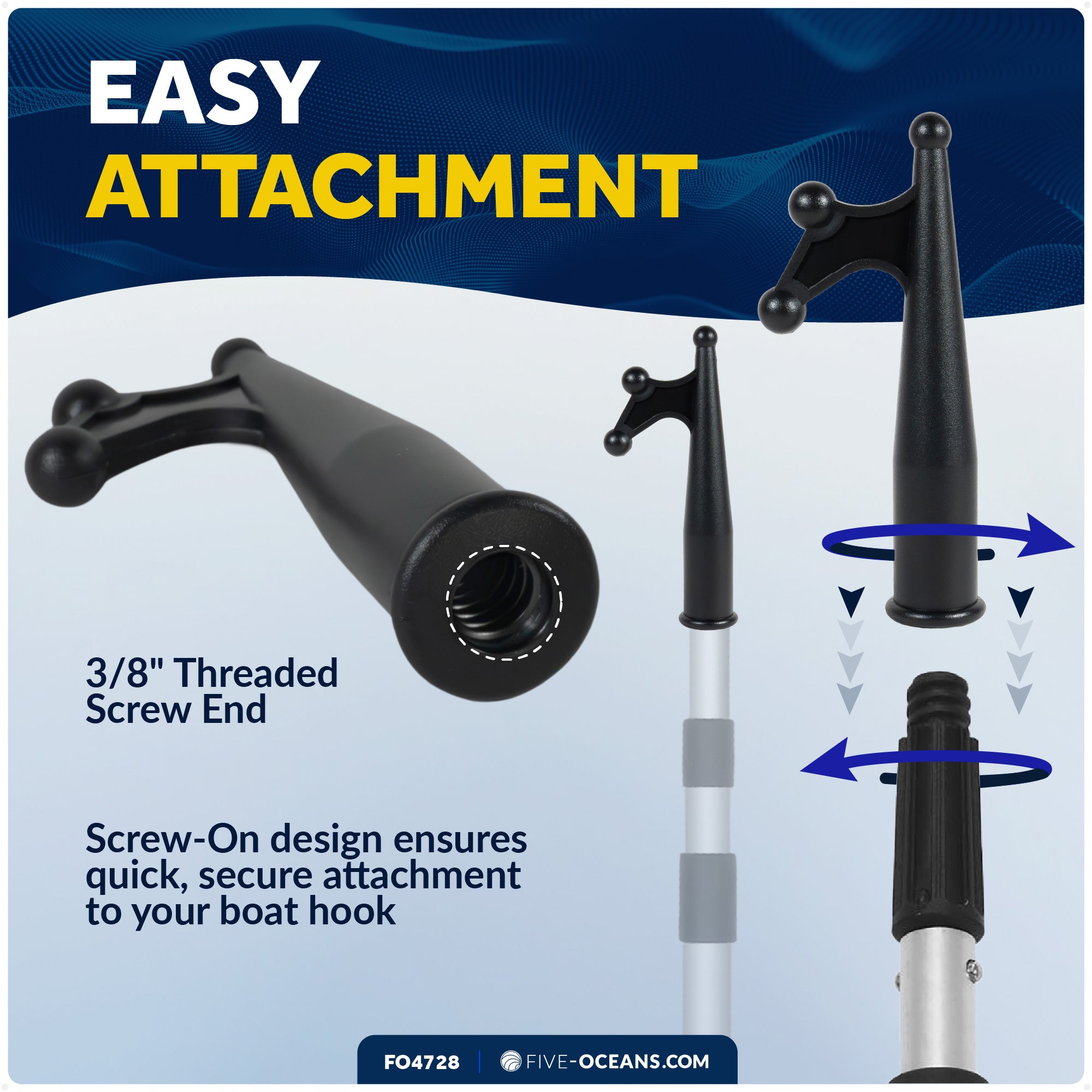Screw-on Boat Hook Replacement Top - FO4728 - Five Oceans