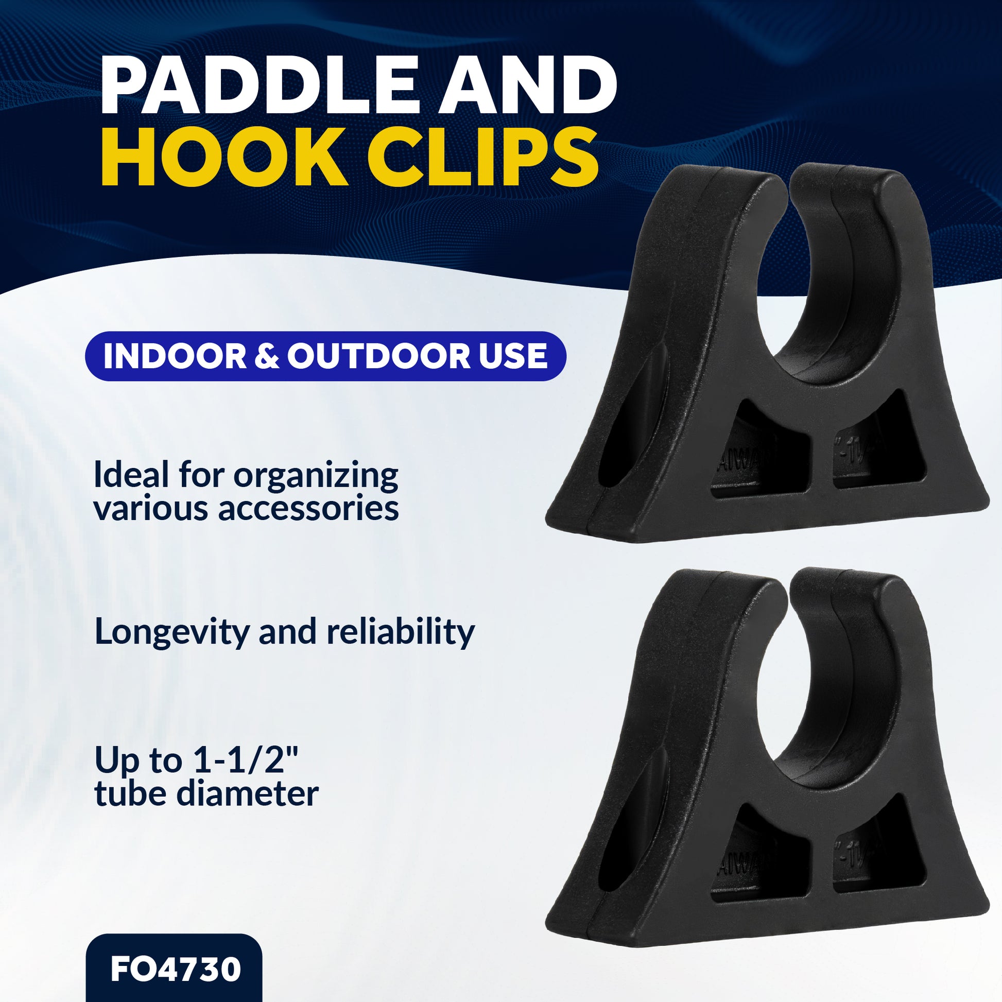 Boat Paddle Holder Clip, Black Rubber - 2-Pack - FO4730 - Five Oceans