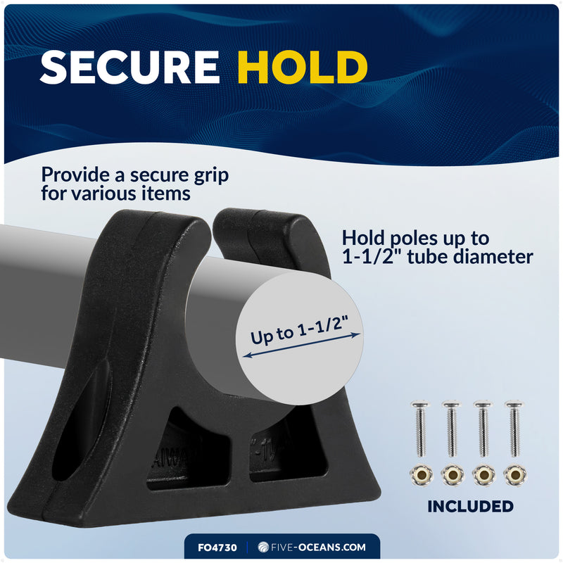 Paddle Holder Clip for Up to 1 1/2" Tube Dia., Black, Rubber, 2-Pack - FO4730 - Five Oceans