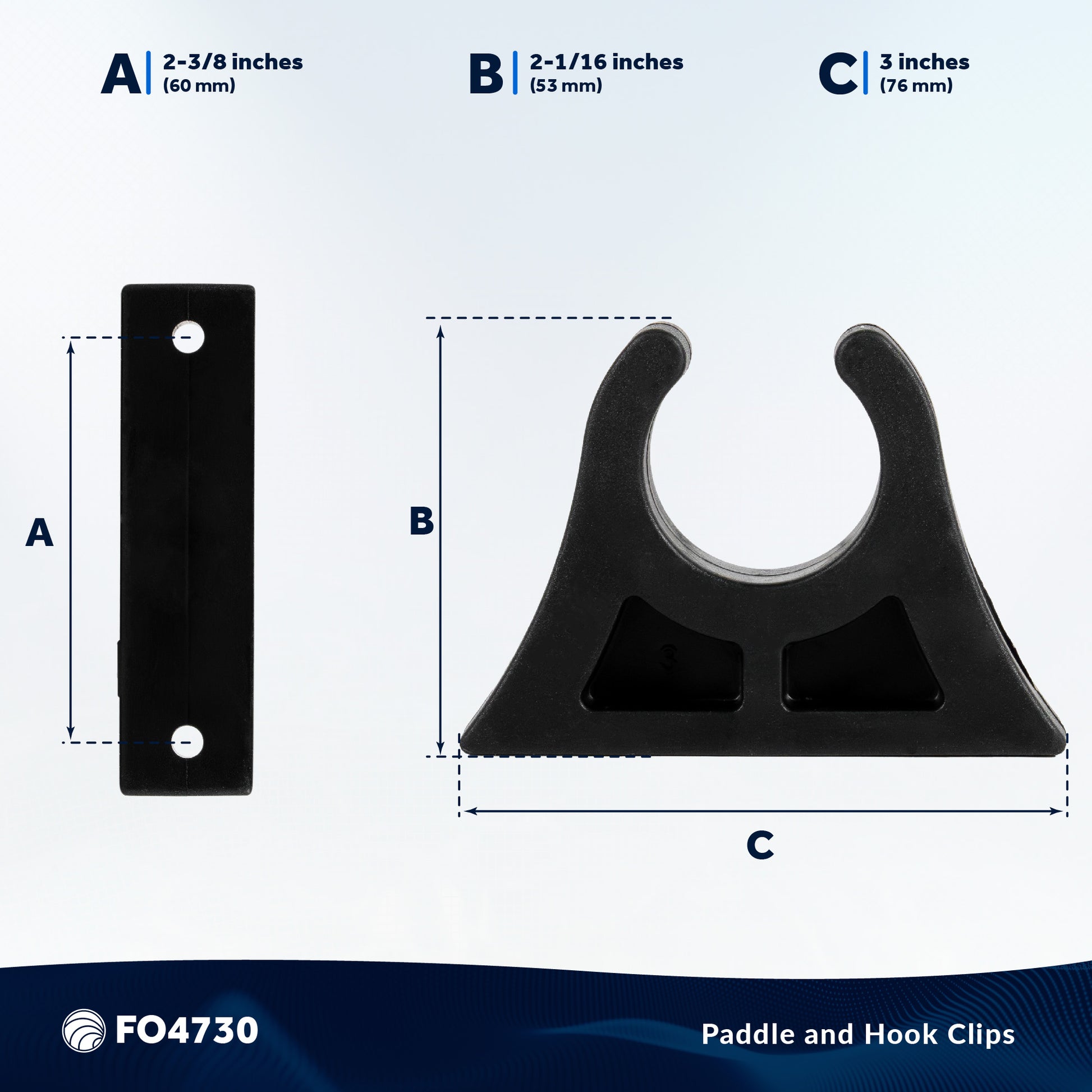 Boat Paddle Holder Clip, Black Rubber - 2-Pack - FO4730 - Five Oceans